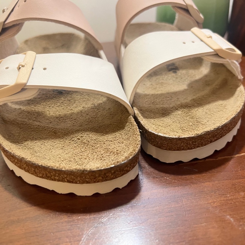 Birkenstock Arizona Two Strap Sandals Pink White Colorblock Size 37 Womens 6-6.5 - Picture 10 of 13